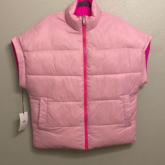 NWT-UGG-Light pink/hot pink-reversible Sydnee puffer vest- oversized-Size large - Picture 4 of 15
